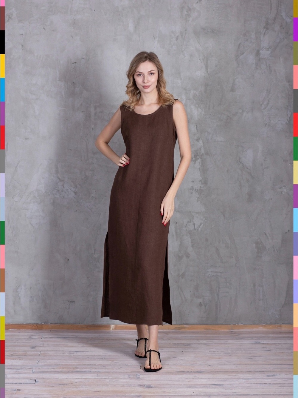 Women’s Sleeveless Linen Maxi Dress in Taupe